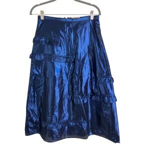 Metallic Blue Burberry Midi Skirt